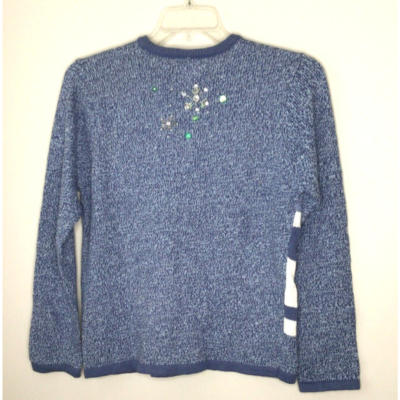 Blue & White SnowFlake Beaded Cardigan Size M - Picture 4 of 9